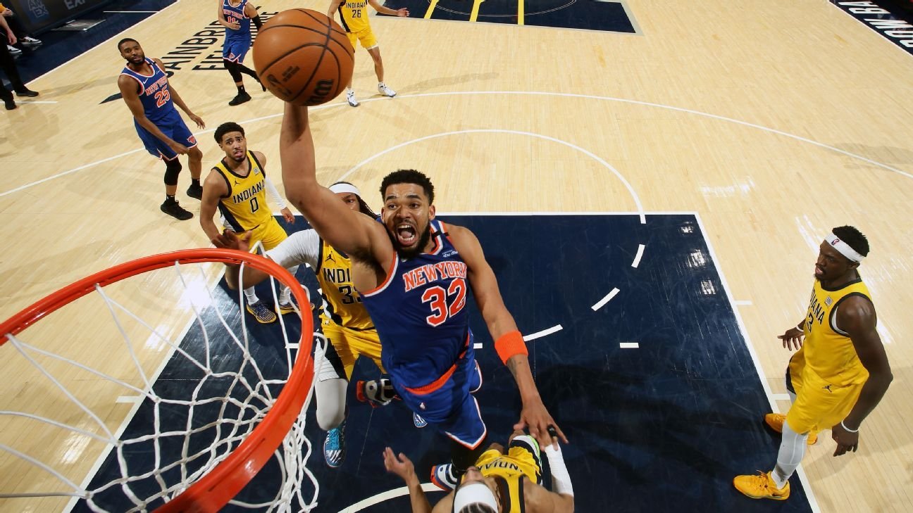 KAT, Knicks charge back from 20 down in Indy