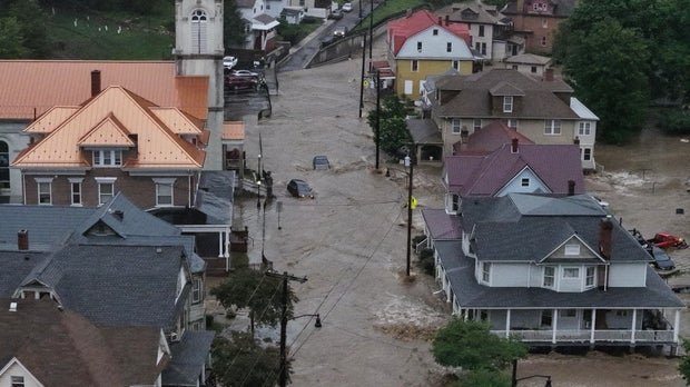 WESTERNPORT, MD - MAY 13: Show is an aerial photo of the floode 